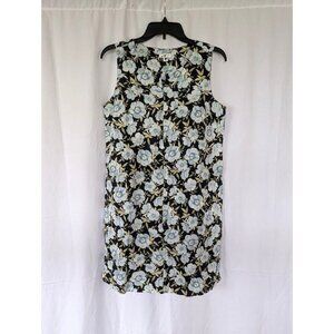 J Jill Love Linen Dress Women's Size 8  Blue Floral Sleeveless Shift Knee